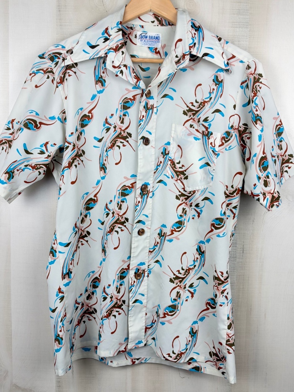 Vintage Bow Brand by Alexander’s Men’s Short Sleeve Disco Shirt Abstract Medium